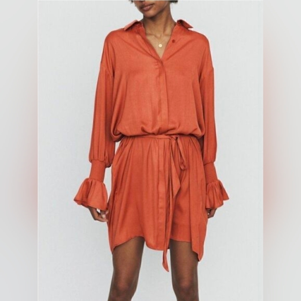 Maje Rebano Satin Shirt Dress Terracota M or size 2